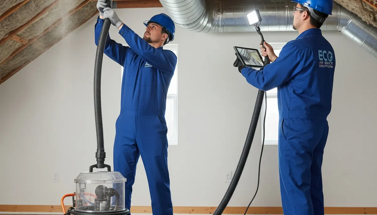 Technician cleaning air ducts for HVAC system in Dallas TX home | Five Star Cooling air duct service