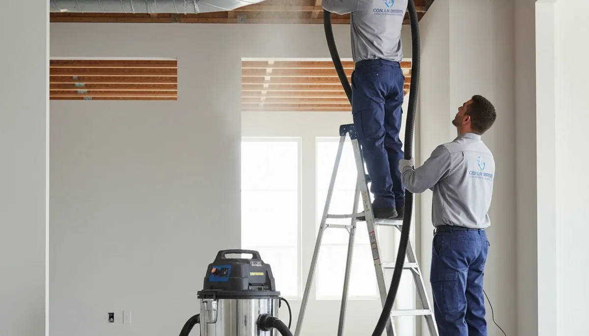 Technician cleaning air ducts for HVAC system in Dallas TX home | Five Star Cooling air duct service